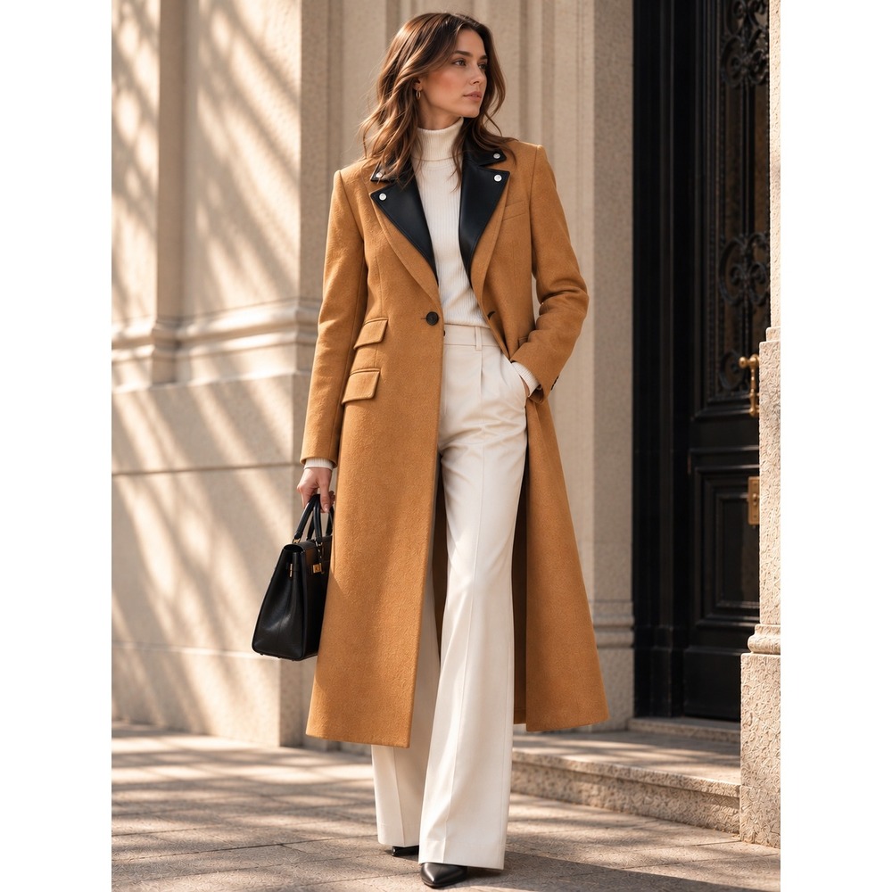 Veronica Beard Chesterfield Dickey Camel Wool Cashmere Long Coat Size 2